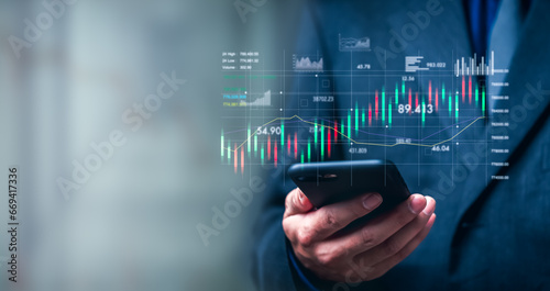 Stock market price and indicators investment analysis chart forex exchange finance banking and cryptocurrency Business concept digital graph invest fund statistic data on virtual screen.