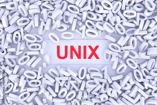 UNIX concept scattered binary code 3D illustration