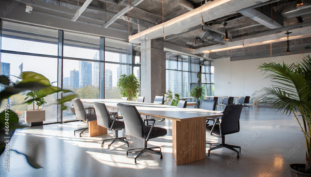 Fototapeta premium Empty office open space interior. Business conference company background