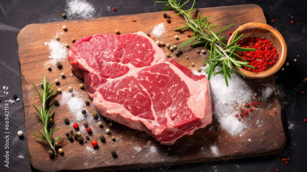 Raw fresh meat Ribeye steak entrecote of Black Angus Prime meat