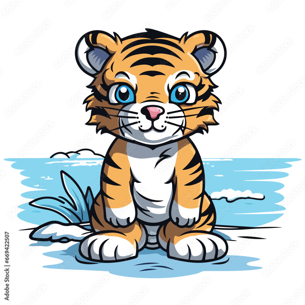 Tiger t-shirt design graphic, cute happy