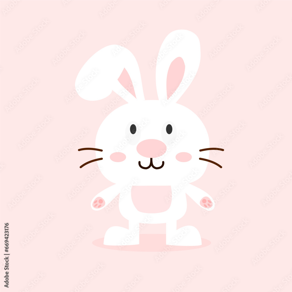 Fototapeta premium Cute rabbit on pink background. Illustration. Vector