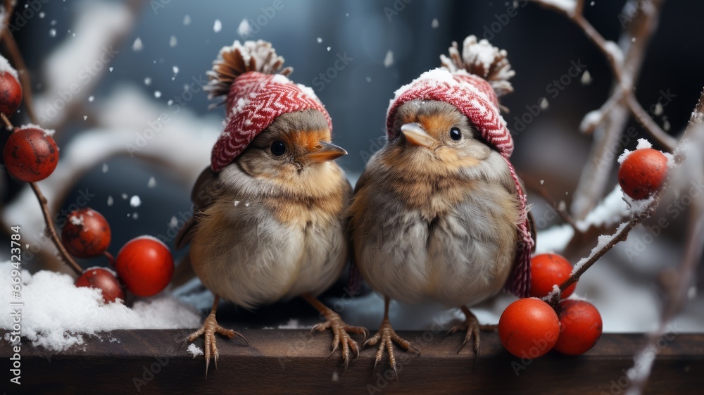 Sweet Christmas bird in the snow