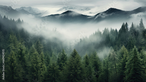 Moody forest landscape with fog. forest mountain landscape 