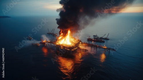 Accident burning offshore petroleum and natural gas Rig.