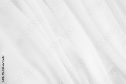 Fototapeta Naklejka Na Ścianę i Meble -  White Fabric cloth Background Texture Pattern Silk Gradient Luxury Design Textile Banner Material Fashion Backdrop Wave Display Abstract Design Poster Template Card Wallpaper Mockup Product.