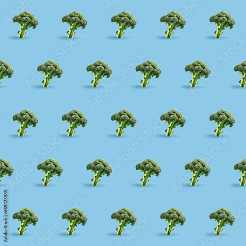 Organic natural Broccoli vegetable seamless photo pattern on a solid color background