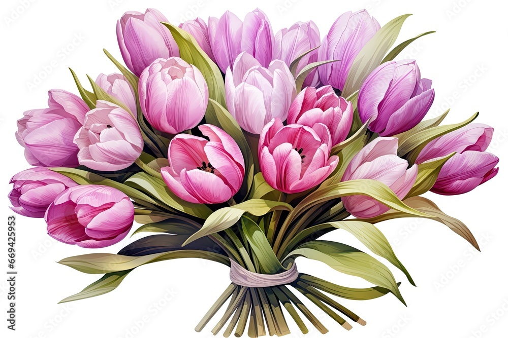 A large bouquet of red tulips on a white background. Generated by AI. A large bouquet of red tulips on a white background. Generated by AI.