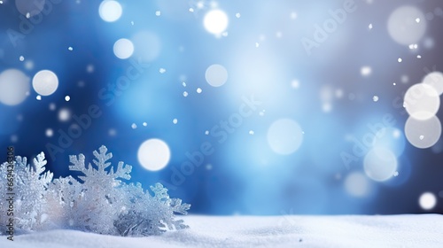 Christmas winter background with snow and blurred bokeh. Merry Christmas and Happy New Year greeting card © BOMB8