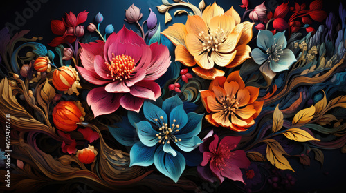 Boho Floral Kaleidoscope of Colors - Generative AI
