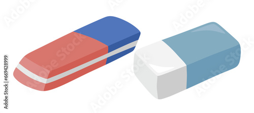 Cute Eraser Flat design vector set. isolated on white background flat color cartoon style.