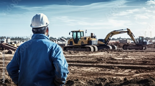 Site managers stand on privately owned construction sites, supervising, inspecting or supervising the progress of work