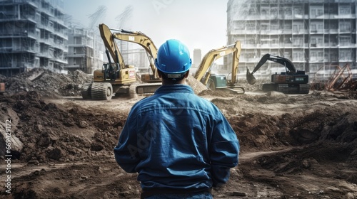 Site managers stand on privately owned construction sites, supervising, inspecting or supervising the progress of work