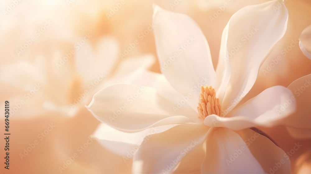 Magnolia flower background closeup with soft focus and sunlight