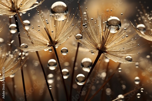 abstract Dandelion flower seeds with water drops background