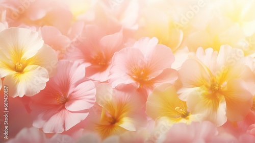 abstract Primrose flower background, closeup with soft focus and sunlight