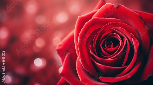 Red rose flower background closeup with soft focus  space for text  blurred background