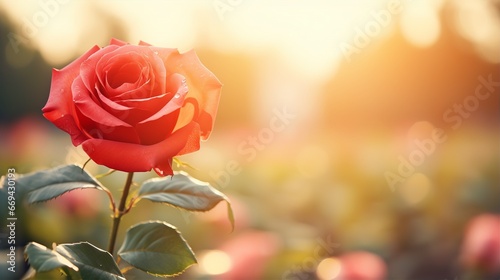 Red rose flower closeup with pink soft focus with sunlight  blurred background