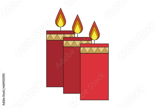 Tres velas rojas en fondo blanco.