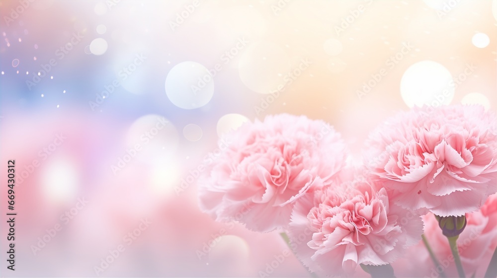 Fototapeta premium carnation flower and nature spring with sunlight and blurred background