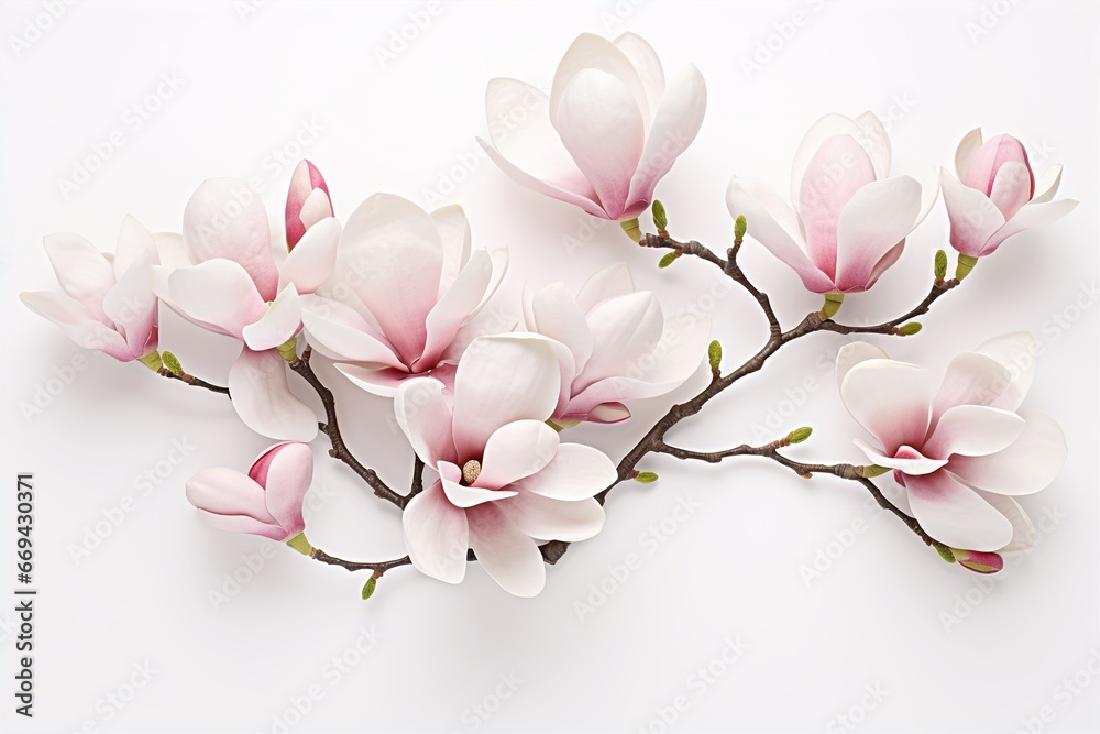 magnolia with branch on white background 