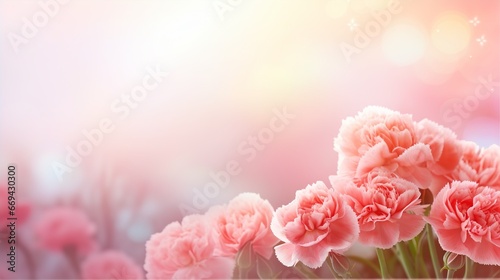 carnation flower and nature spring with sunlight and blurred background