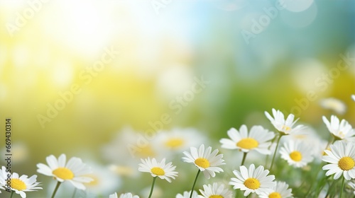 daisy flower and nature spring background, space for text, blurred background