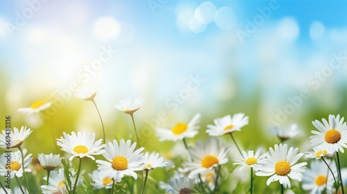daisy flower and nature spring background, bokeh and blurred, space for text