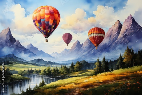 hot air balloon in the mountains © Stasie