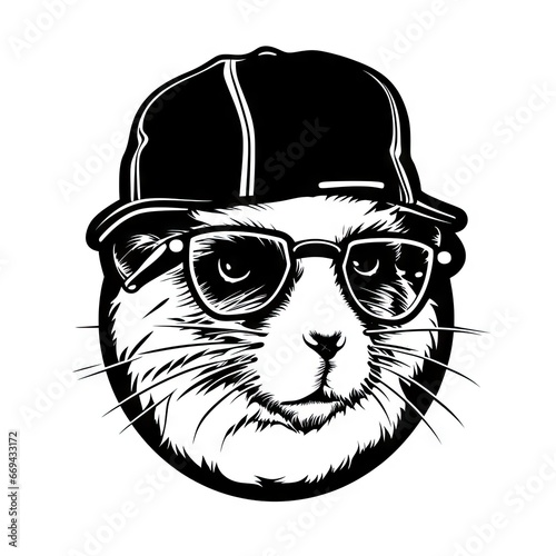 Cool Hamster Icon  Funny Animal Portrait  Hamster Hipster in Sunglasses and Hat