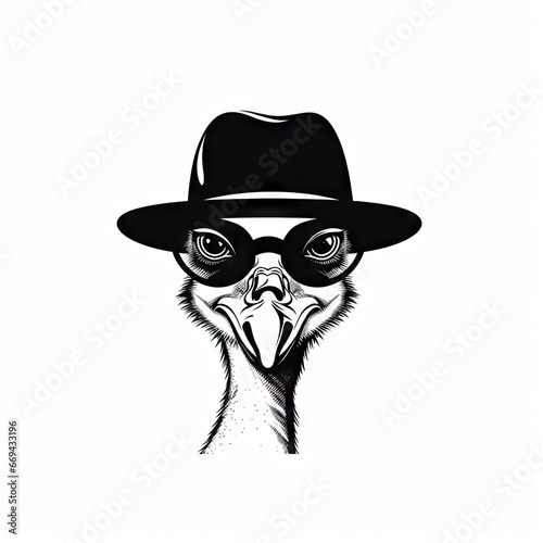 Cool Ostrich Head Icon, Ostrich Hipster Portrait, Minimal Emu, Fashion Animal