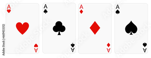 set of Ace card suit on white background. photo