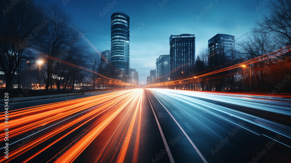 Naklejka premium Long exposure shot of cars driving on a road by night