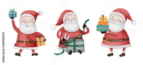 Santa claus . Christmas theme . Watercolor paint cartoon characters . Isolated . Set 2 of 15 . Vector .
