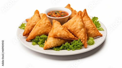 food plate with vegetarian Indian samosas 