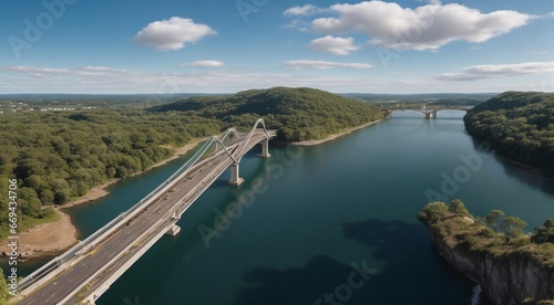 panoramic view of bridges with lake, top view of bridges, landscape with bridges, view of the bridge over river