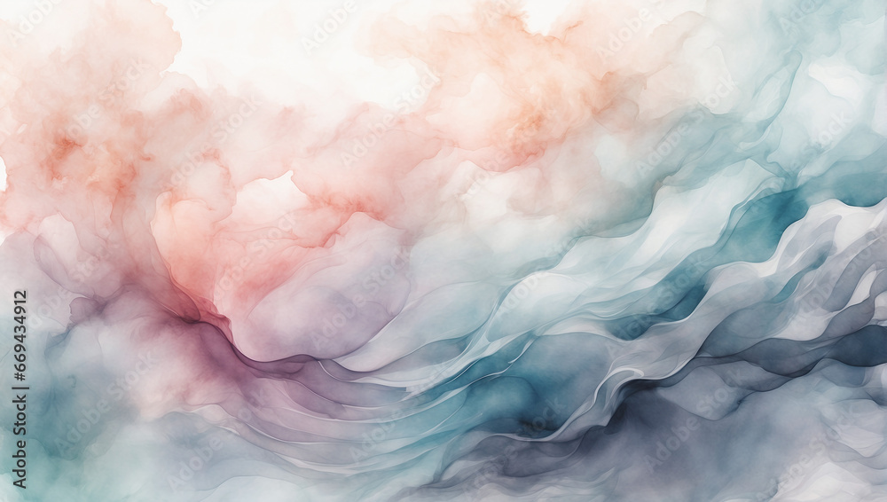 Subtle watercolor texture smoke waves in soothing tones. A harmonious and tranquil background for creative designs.