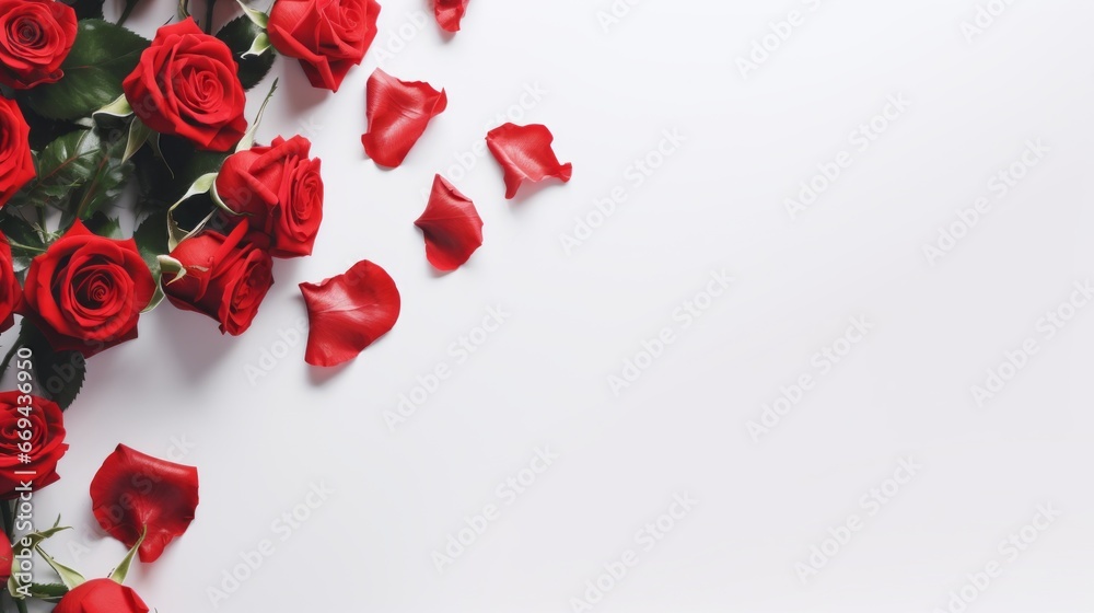 Red Roses isolated on white background, Copy space