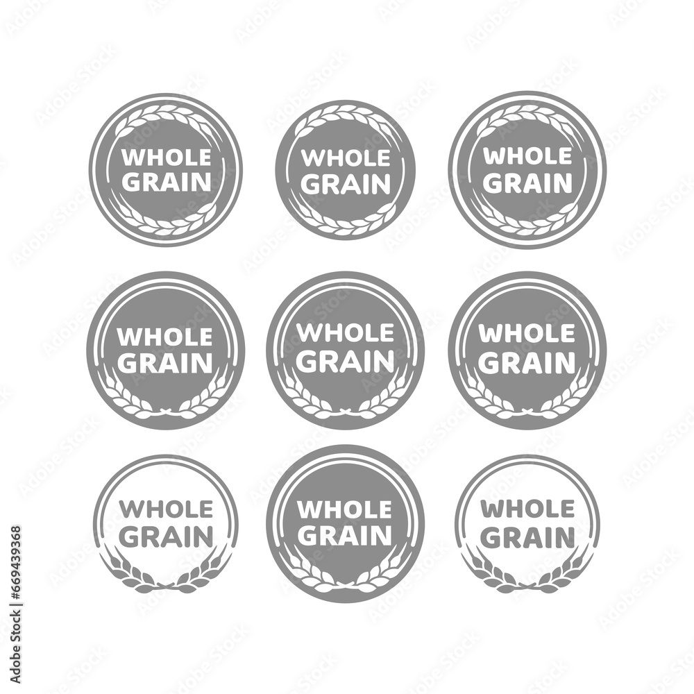 Whole grain vector label set. Wheat, cereal and bread icons and labels. Whole grain vector label set. Wheat, cereal and bread icons and labels.