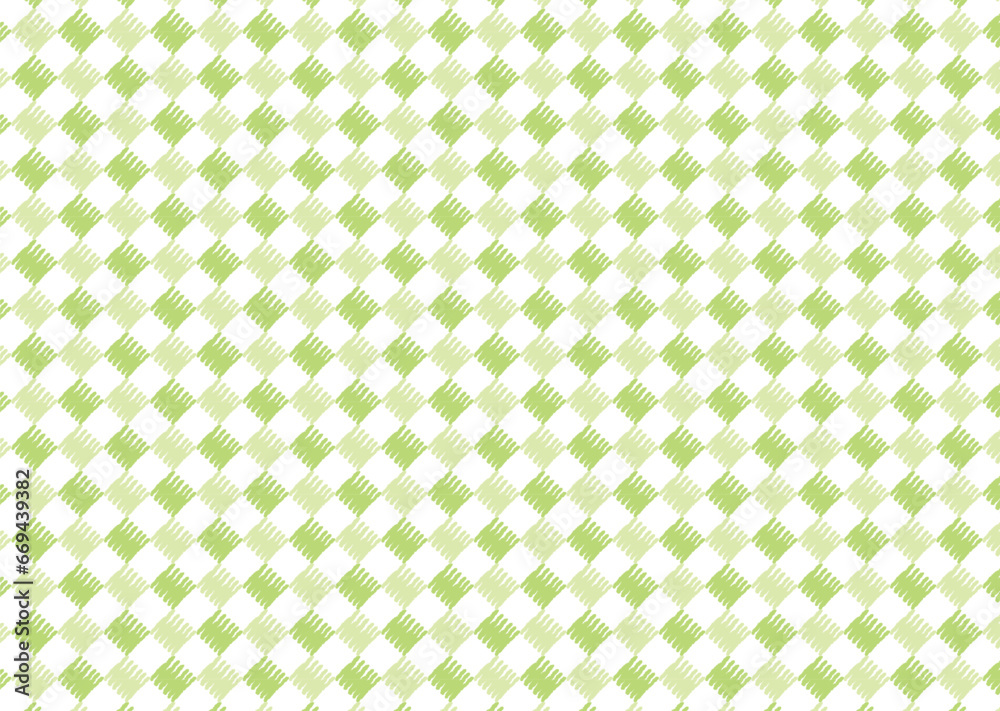 クレヨンタッチ ひし形 ドット 市松模様 シームレスパターン/黄緑