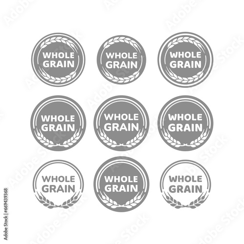 Whole grain vector label set. Wheat, cereal and bread icons and labels.