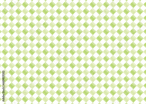 クレヨンタッチ ひし形 ドット 市松模様 シームレスパターン/黄緑