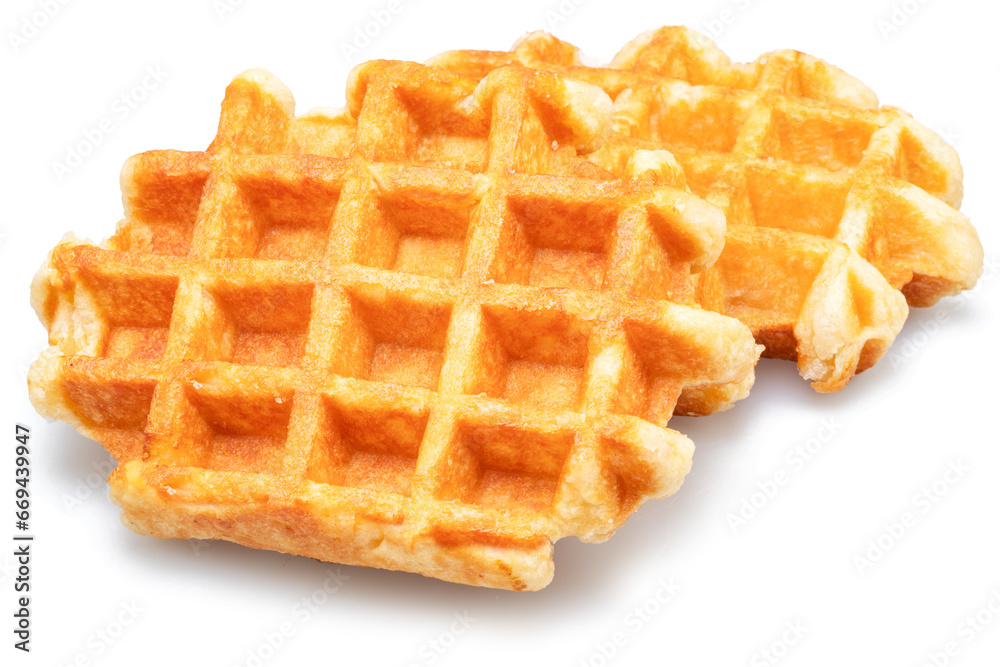True Belgian waffles with extra deep pockets for filling isolated on white background. True Belgian waffles with extra deep pockets for filling isolated on white background.