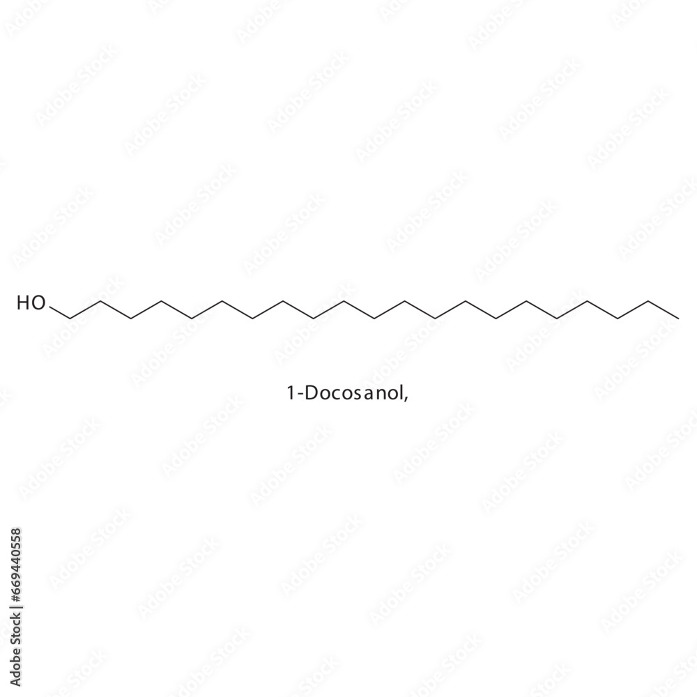 1-Docosanol, flat skeletal molecular structure Antiviral drug used in Herpes simplex virus treatment. Vector illustration scientific diagram. 1-Docosanol, flat skeletal molecular structure Antiviral drug used in Herpes simplex virus treatment. Vector illustration scientific diagram.