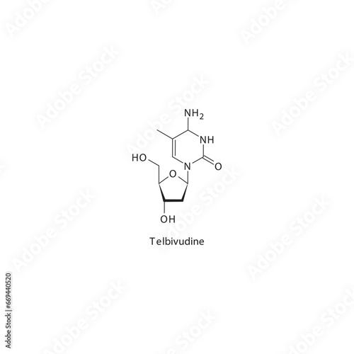 Telbivudine flat skeletal molecular structure Reverse-transcriptase inhibitor drug used in Hepatitis B treatment. Vector illustration scientific diagram.