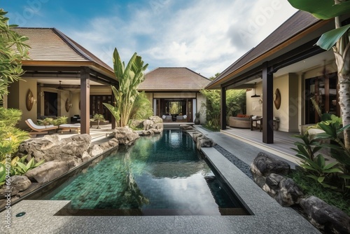 Outdoor villa with Bali-inspired luxury. Generative AI © Lirien