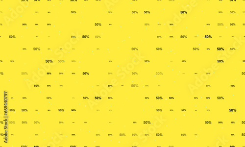 Seamless background pattern of evenly spaced black 50 percent symbols of different sizes and opacity. Vector illustration on yellow background with stars