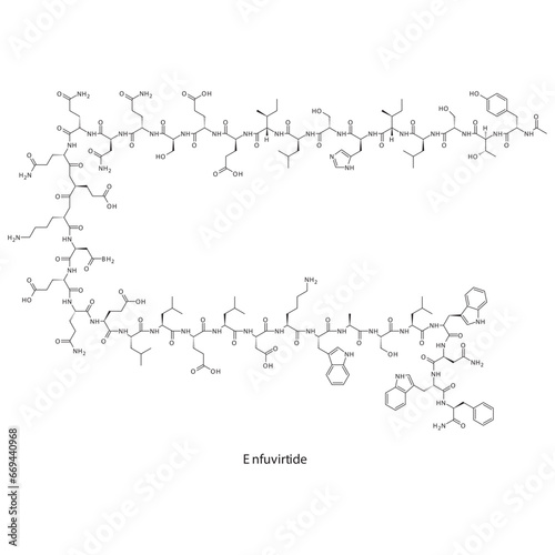 Enfuvirtide  flat skeletal molecular structure Entry Inhibitor antiviral drug used in HIV treatment. Vector illustration scientific diagram.