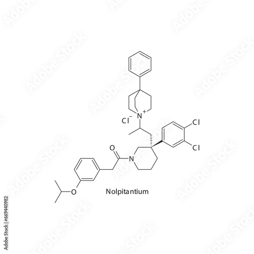 Nolpitantium flat skeletal molecular structure Neurokinin receptor antagonist NKI1 drug used in Ulcerative colitis treatment. Vector illustration scientific diagram.