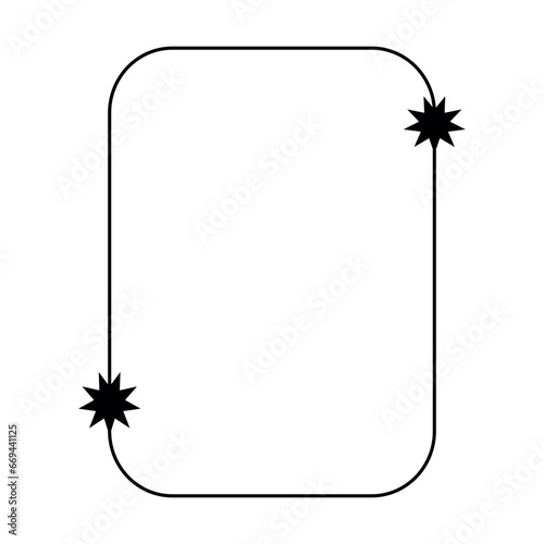 Modern minimalist y2k aesthetic line element trendy linear frame with stars, geometric form. Arch frame with sparkle for social media or poster design, simple decorative boho style border vector